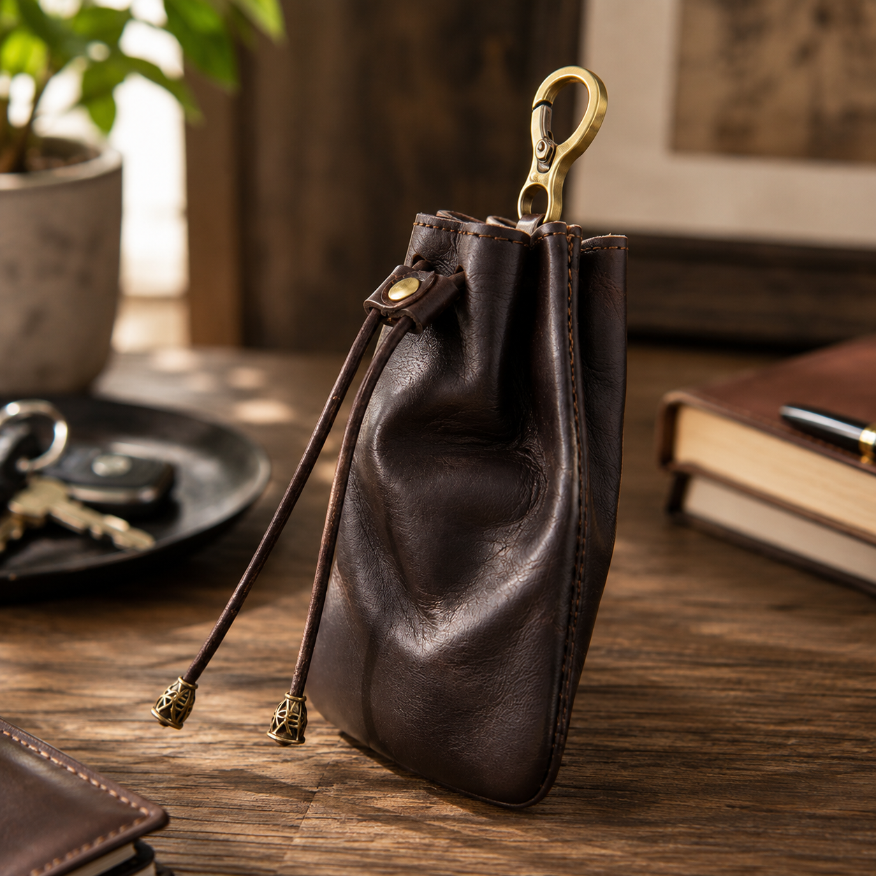 Leather Drawstring Coin Pouch